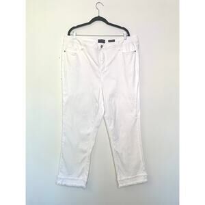 Susan Graver Straight Leg Fringe Hem White Jeans Size 20W Stretch Denim